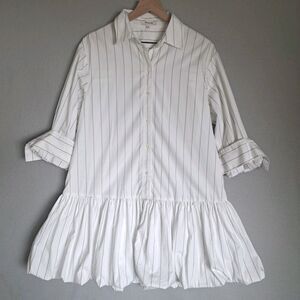 Madewell Bubble Hem Mini Shirtdress in Pinstripe Poplin Size Medium White